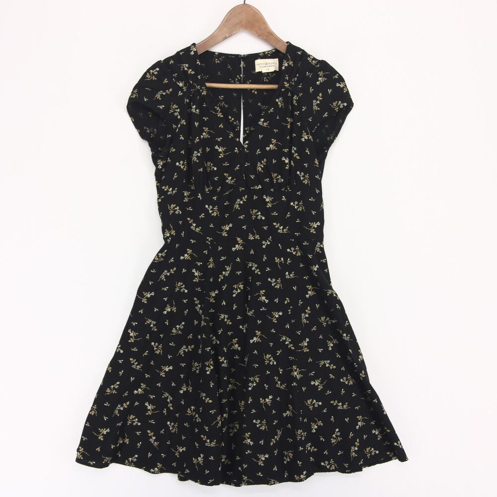 Denim Supply Ralph Lauren Dress Womens 12 Black Floral Open Cutout Back V Neck